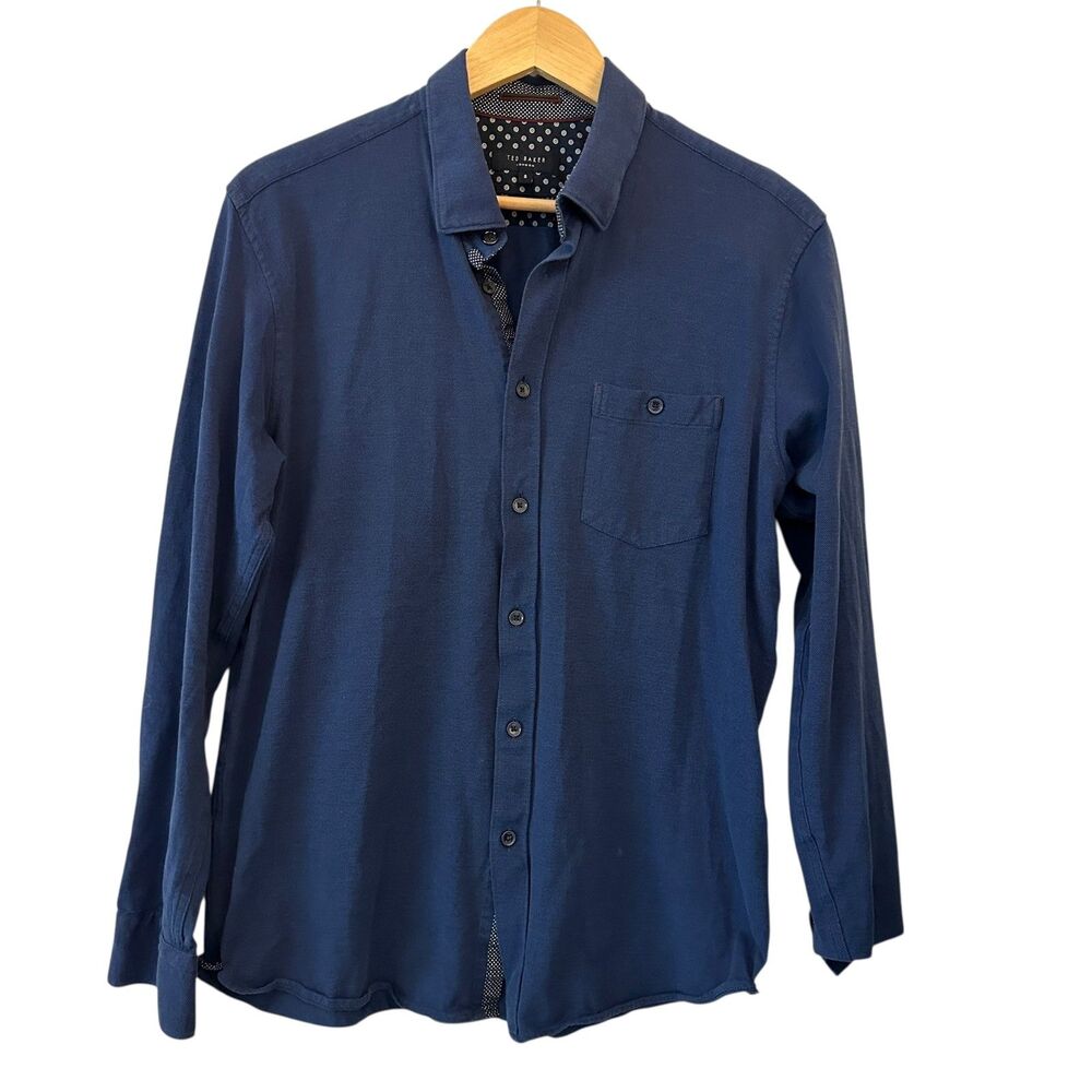 Ted Baker London Blue Stretchy Button Up Cotton Oxford Dress Shirt Size‎ S